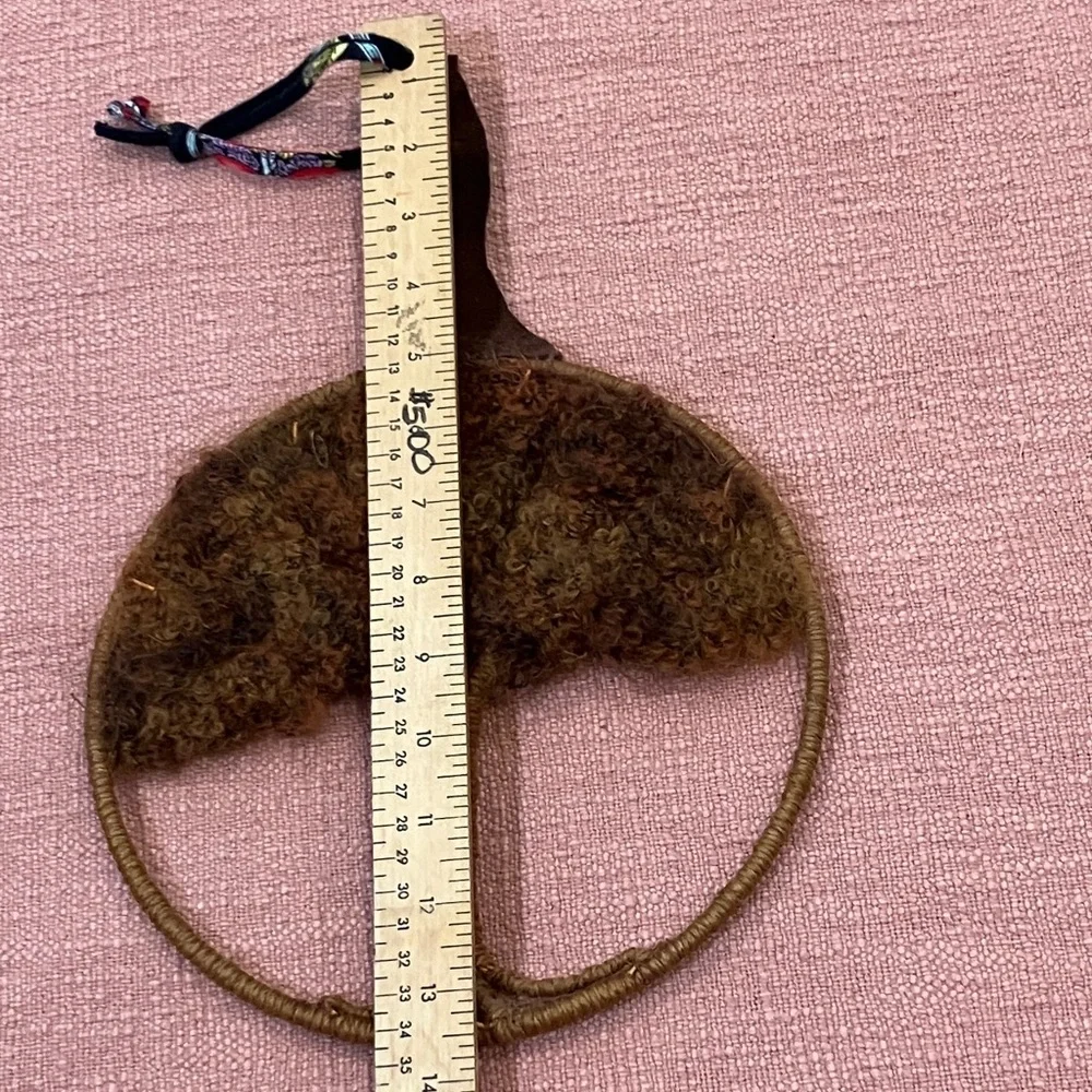 Vintage mohair fiber arts Handcrafted Tree hanging Wall Art with leather strap - Picture 7 of 9